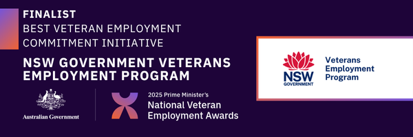 Finalist banner - Best Veteran Employment Commitment initiative - NSW Government Veterans Employment Program