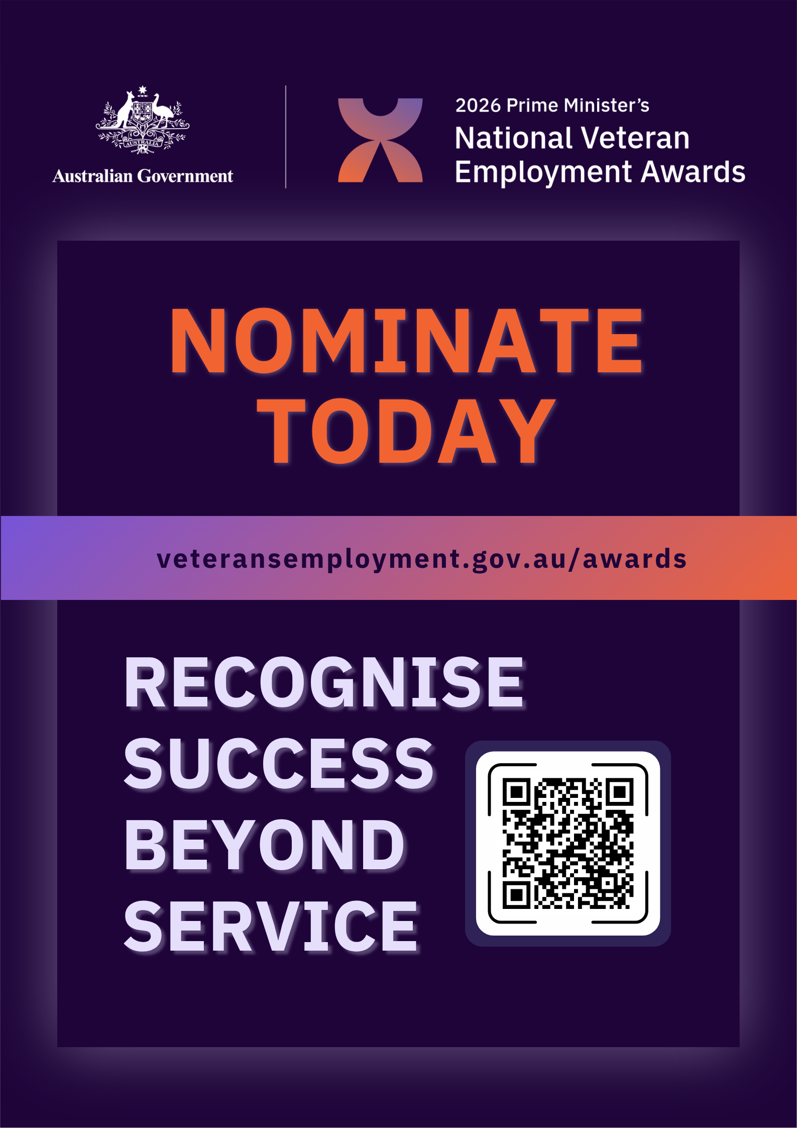 Image that reads nominate today, recognise success beyond service.